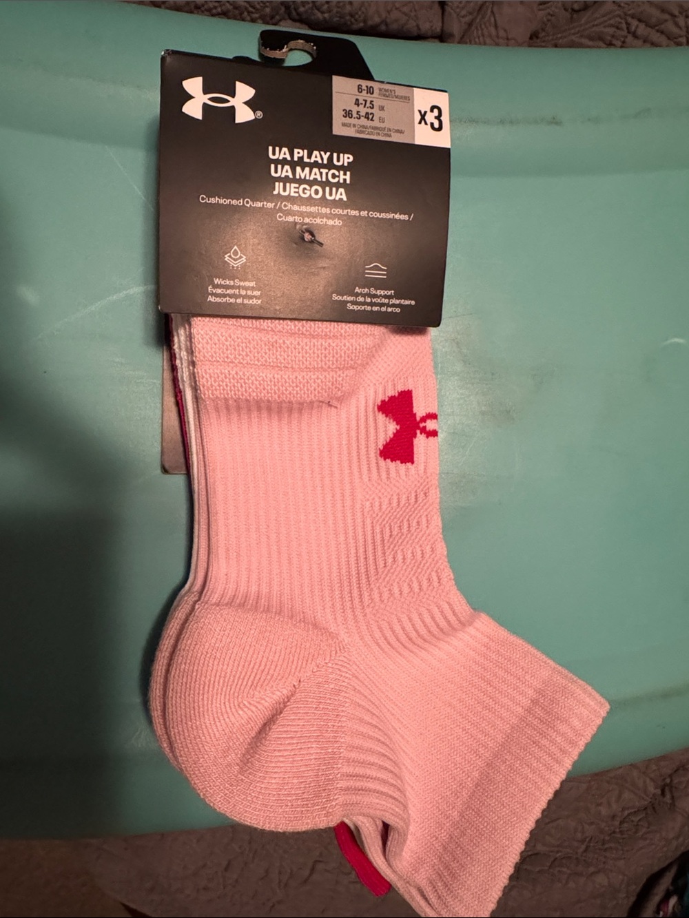 Under Armour Pink Cushioned Quarter Athletic Socks - 3 Pack
